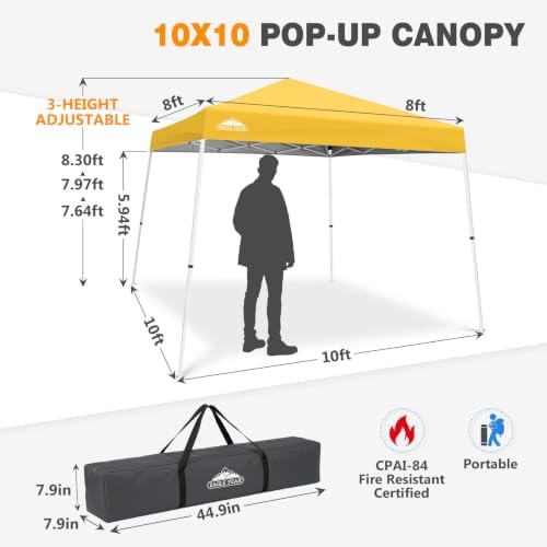 EAGLE PEAK 10x10 Slant Leg Pop Up Canopy Tent, Yellow