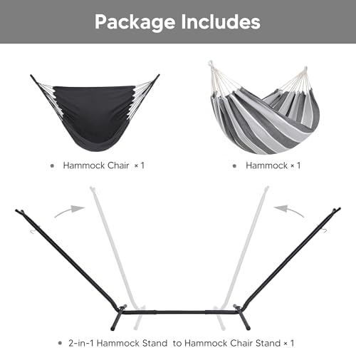 SUNCREAT 2-in-1 Convertible Backyard Fabric Hammock with Stand, Gray