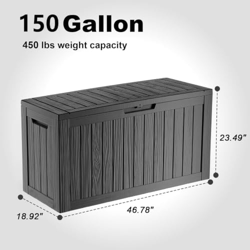 EasyUp 150 Gal Deck Box Waterproof Outdoor Storage Box Black