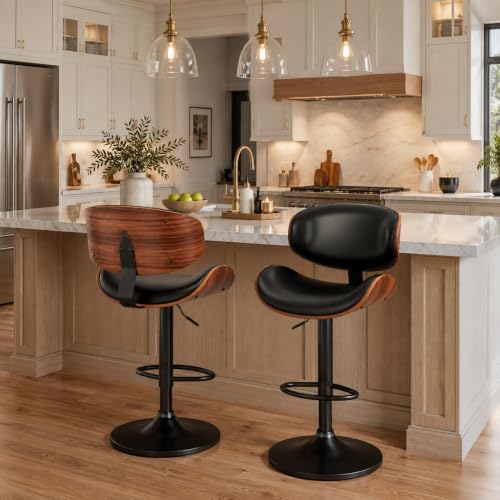 YaFiti Swivel Bar Stools Set of 2, Bar Stools for Kitchen Counter, Black