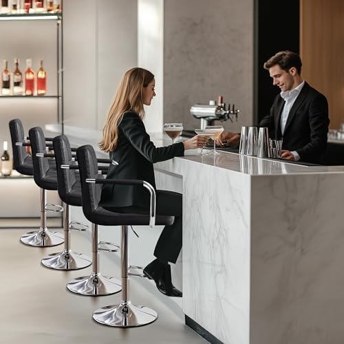 Yaheetech Bar Stools Set of 4, Swivel with Backs, Adjustable Height, Black