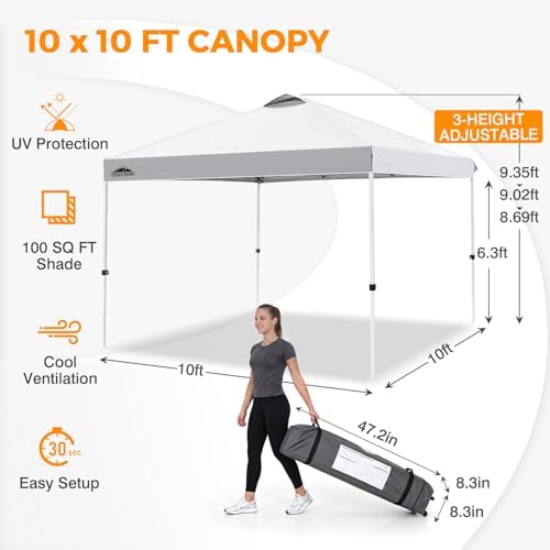 EAGLE PEAK 10x10 Pop Up Canopy Tent Easy Up Canopy Outdoor, White