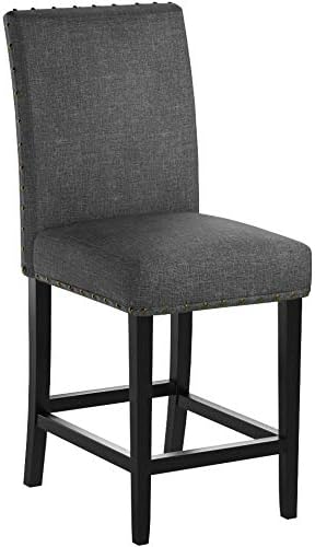 biony gray fabric counter height stools with nailhead showing dimensions