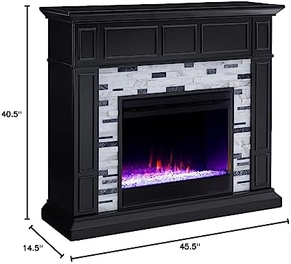 SEI Furniture Drovling Marble Tiled Color Changing Electric Fireplace, Black-White-Gray