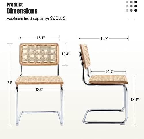 Rattan Dining Chairs Set of 2, Cesca Chairs for Kitchen Room, Mid Century