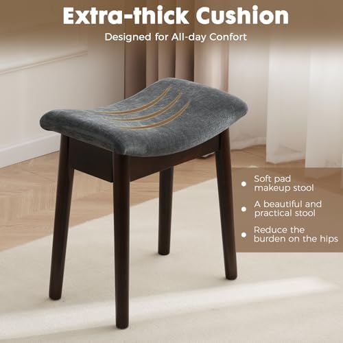 18" Small Vanity Chair Ottoman Bench Saddle Cushion Linen Gray