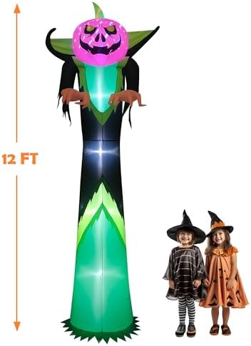 12ft Halloween Inflatable Decor with LED Lights Outdoor Blow up Decor Inflatables for Halloween/Yard/Lwan/Garden Outside Decor (12ft Black Pumpkin)