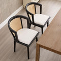 Kmax Modern Rattan Dining Chair Set of 6 Farmhouse Semi Barrel Dining Room Chair Wooden Upholstered Chair Oak Finish for Kitchen, Black