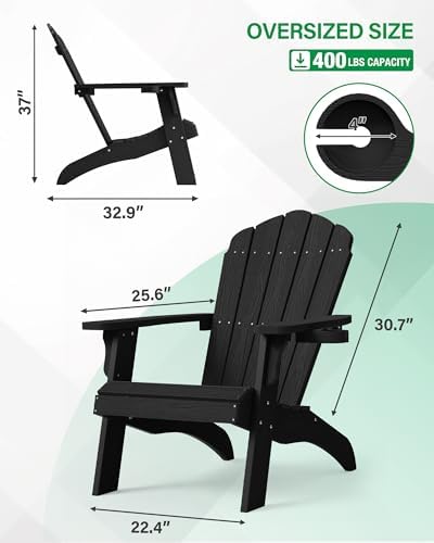 YEFU Oversized Adirondack Chair with Cup-Holder - Black