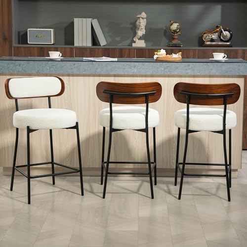 Bar Stools Set of 3 Boucle Counter Stools for Kitchen Island