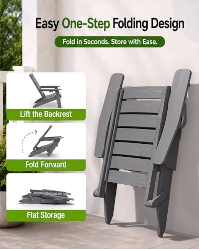 YEFU Adirondack Chair Set of 4 Outdoor, Arc Backrest & Cup Holder, Grey