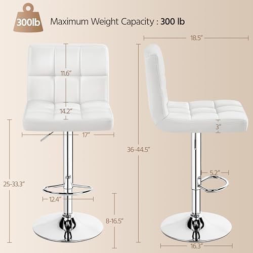 Yaheetech Bar Stools Set of 4 Adjustable Counter Height Barstools White