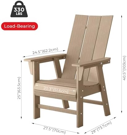 Costaelm Fire Pit Chairs, Outdoor Chair HDPE Adirondack Chair, Modern Patio Porch Chair, Front Porch Backyard Deck Outside Chairs, Weathered Wood