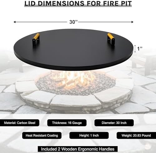 FEBTECH - 30" Round Fire Pit Lid - Heat Resistant Fire Pit Cover Round