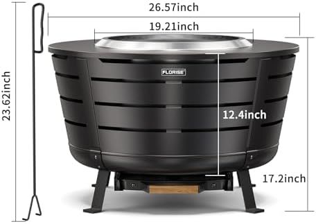 26.5 Inch Smokeless Fire Pit, Outdoor Large Wood Burning Bonfire Fireplace