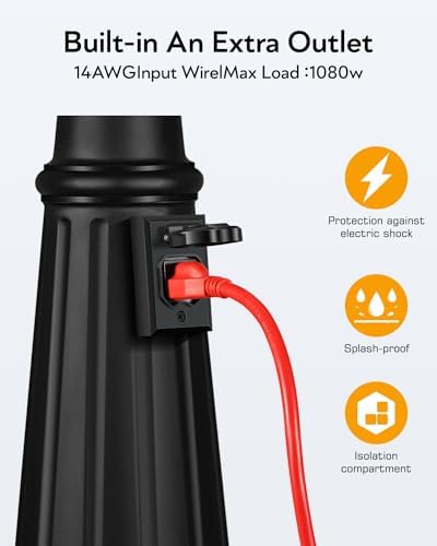 VIANIS 3-Head Dusk to Dawn Outdoor Lamp Post Light with Outlet, Anti-Rust