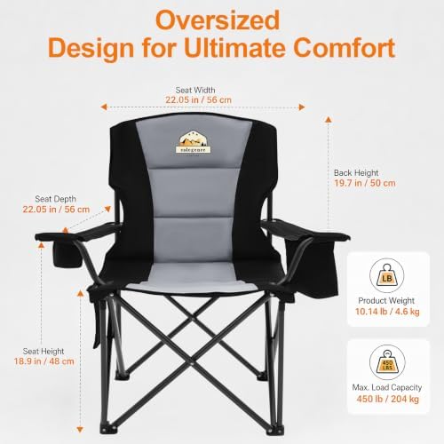Colegence Oversized Heavy Duty Camping Chair for Adults, 450 lb, Black