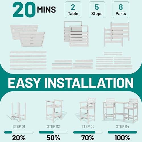 PLUUV Tall Adirondack Chairs Set of 2 with Double Table Trays, White