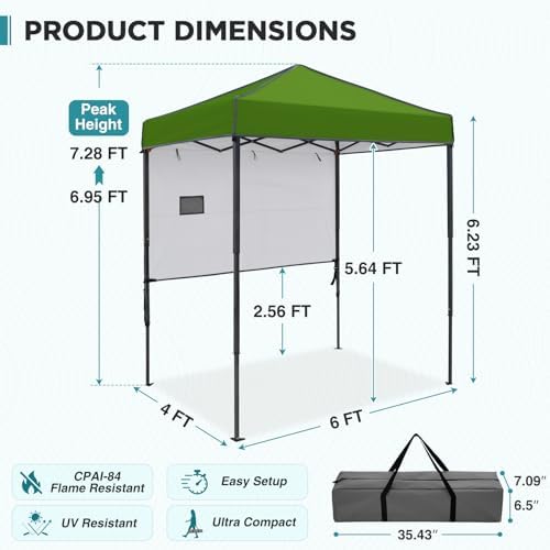 EAGLE PEAK 6x4 Instant Pop Up Canopy Tent with 1 Half Wall, Grass Green