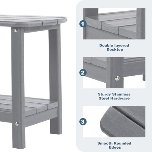 Adirondack Outdoor Side Table, 16.5” HDPE Small Patio Table with Storage Shelf, Weather Resistant End Table for Porch, Pool & Yard (Grey)