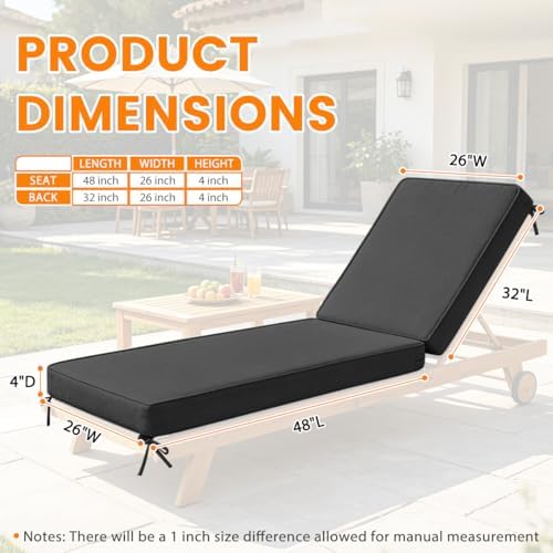Chaise Lounge Olefin Cushion, Water Resistant Patio Pad Dark Gray 80x26x4