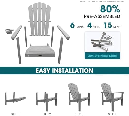 THOEOE Stackable Adirondack Chair Set of 4, Fire Pit Chairs Set of 4