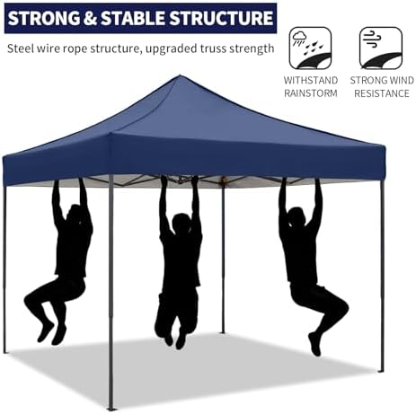 10x10 Pop up Canopy Tent with Awning Easy up Canopy with Wheel Bag Heavy Duty Waterproof Canopy Commercial Gazebo Tent for Outdoors Parties Vendors(Navy Blue)
