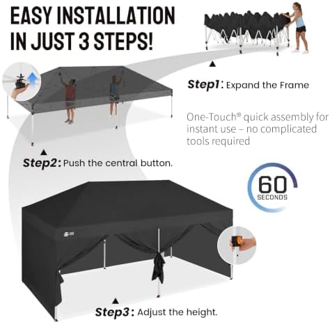 CROWN SHADES 10x20 Pop Up Canopy Tent, Event Shelter, Black