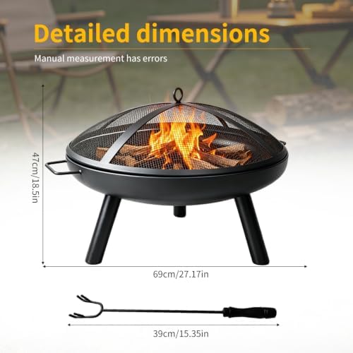 23inch Portable Fire Pit with Fire Poker and Spark Screen, 2 in 1 Small Round Outdoor Fireplace for Outside Heating, Bonfire Party, Camping, Backyard, Patio, Garden, RV Trip