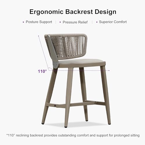 PURPLE LEAF Outdoor Counter Height Bar Stool 2-Pack Rope Wicker Champagne