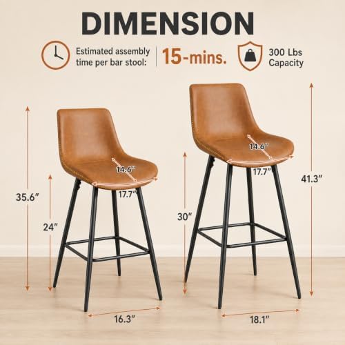 Garvee Bar Stools Set of 3, Counter Height Bar Stools