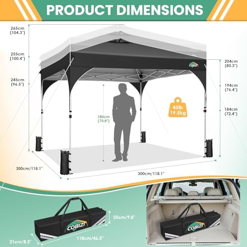 COBIZI 10x10 Pop Up Canopy with 3 Sidewalls, 1-Person Setup, Waterproof