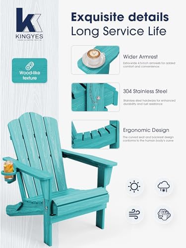 KINGYES Folding Adirondack Chair with Cup Holder, Aruba