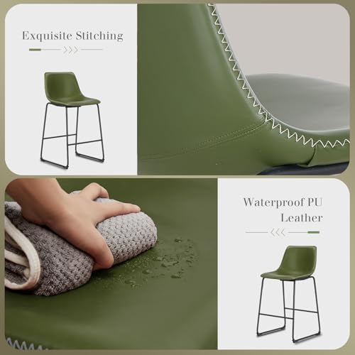 DUMOS Bar Stools Set of 4, Faux Leather Counter Height Bar Chairs for Pub