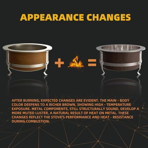 27 Inch Smokeless Wood-Burning Fire Pit, Aged Rust-Look Finish