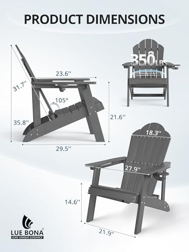 LUE BONA HDPE Adirondack Chairs Set of 4, Dark Gray Fire Pit Chairs