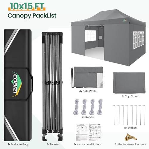 COBIZI 10x15 Heavy Duty Pop Up Canopy Tent with Sidewalls, Easy Up Canopy