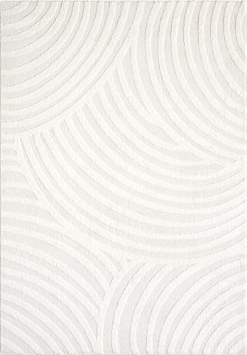 Abani Nomad Cream Tone-on-Tone Area Rug 5' x 8' for Living Room, Bedroom - Linear Curves Pattern - Durable & Easy to Clean