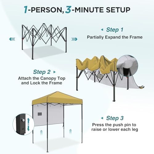 EAGLE PEAK 6x4 Instant Pop Up Canopy Tent with 1 Half Wall, Beige