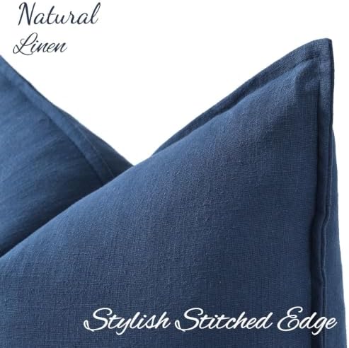 decorUhome Fall Blue Linen Throw Pillow Covers 24x24 Set of 2