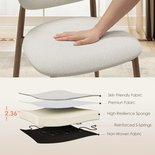 MALOL Dining Chairs Set of 4, Curved Back Kitchen Room Chairs with Metal Legs and Anti Slip Pads, Upholstered Dining Chair for Home and Restaurant, Beige