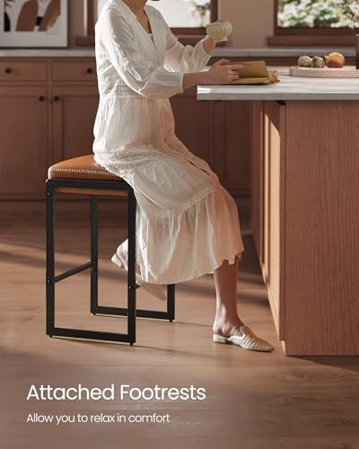 VASAGLE Bar Stools Set of 4, Counter Height, PU Leather, 26-Inch