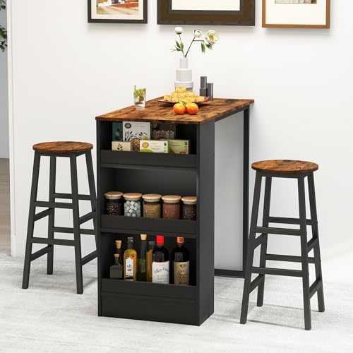 Giantex 3-Pieces Dining Table Set, 36-Inches Rectangular Kitchen Table and 2 Barstools with Storage Shelves, Counter Height Table Set for Small Space, Breakfast Nook, Dinette, Pub, Living Room
