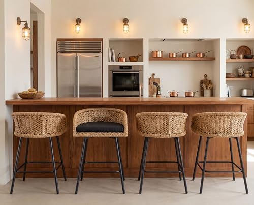 Modern 25" Rattan Counter Height Bar Stools Set of 2,Charcoal Stool Seat