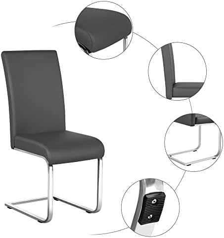 Yaheetech Dining Chairs Set of 4 High Back Modern Kitchen Chairs Light Gray