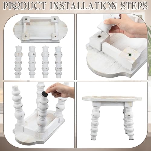 Reallnaive 2 Pack Wooden Foot Stool Vintage Farmhouse Small Plant Stand