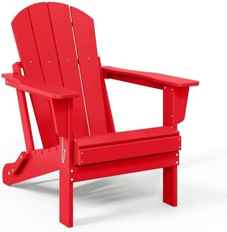 WestinTrends Malibu Outdoor Patio HDPE Folding Poly Adirondack Chair, Red