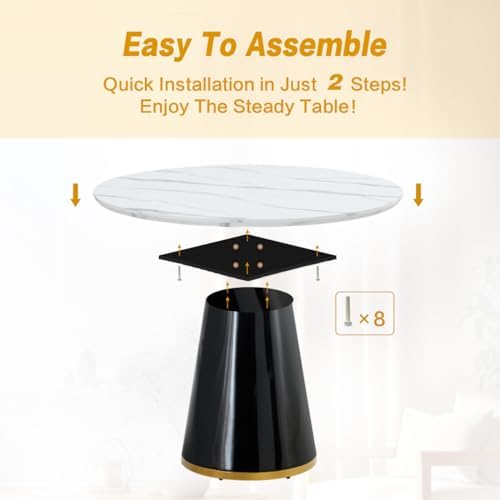 Round Dining Table Set for 6, Modern Round Dining Table Small 45 Inch Dinner Table Wood Round Tables for Living Room, Space Saving, Easy Assembly