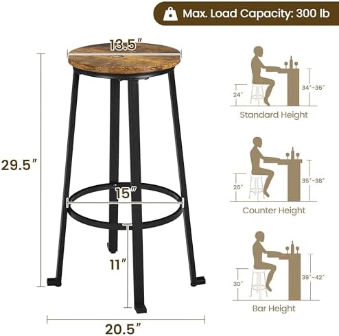 Yaheetech 29.5" Bar Stools Set of 2, Industrial Metal Legs, Rustic Brown