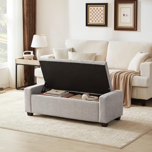 Huatean Home 48" Ottoman with Storage, Light Gray Storage Ottoman Bench